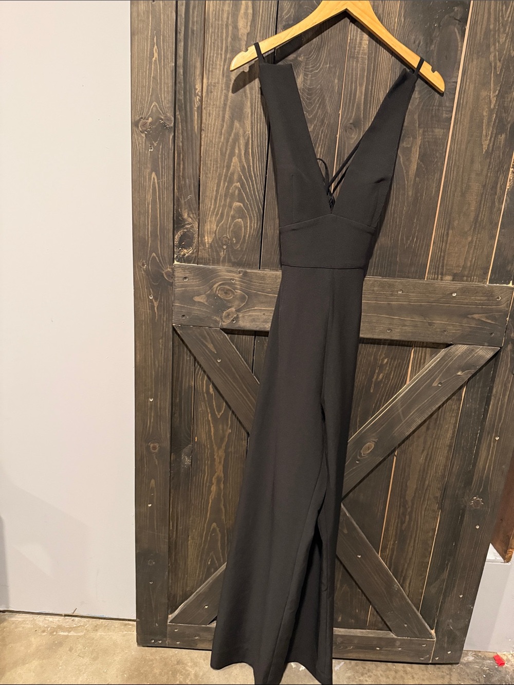 Rumored Black Plunge-Waist Wide-Leg Jumpsuit